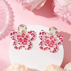 Светло-Вишневый Серьги-гвоздики с подвесками из акрила и бабочки с латунным принтом, с железными ушными гайками, золотые, светло-вишневый, 36.5x33.5 мм