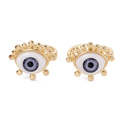 Dunkel schieferblau Messing Manschettenringe, offene Ringe, mit Harzkügelchen, langlebig überzogen, echt 18 k vergoldet, bösen Blick, dunkel schieferblau, 2.5 mm, Innendurchmesser: 17.5 mm