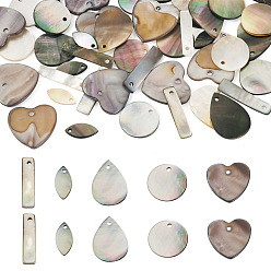 Разные Ракушки 50 шт. 5 стили подвески из натуральной черной ракушки и пресноводных камней, разнообразные, 12~21x6~19.5x1~2 мм, отверстие : 1~2 мм, 10 шт / стиль