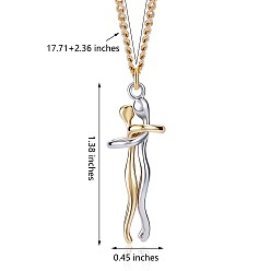 Platinum & Golden Hug Jewelry, Brass Embrace Couple Pendant Necklace with 316 Surgical Stainless Steel Chains for Valentine's Day, Platinum & Golden, 17.72 inch(45cm)