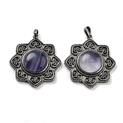 Флюорит Подвески из натурального флюорита и латуни, античное серебро, очарование солнца, 43.5x39.5x9 мм, отверстие : 9.5x5.5 мм