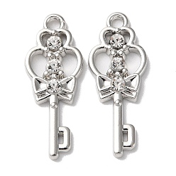 Прозрачный Подвески из экологически чистого сплава, со стеклом, сердце с ключом, платина, прозрачные, 25.5x10x2.5 мм, отверстие : 1.8 мм