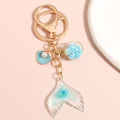 Light Sky Blue Ocean Theme Alloy Enamel Keychain, Plastic Mermaid Tail Charms, for Purse, Backpack Ornament, Light Sky Blue, Packaging: 11x3x1cm