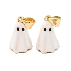 Настоящее золото 18K Латунь эмаль подвески, призрак, стойки покрытие, долговечный, без свинца и без кадмия, реальный 18 k позолоченный, 15.5x10.5~11 мм, отверстие : 4.5x3.5 мм
