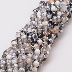 Slate Gray Natural Fire Crackle Agate Bead Strands, Dyed, Faceted, Round, Slate Gray, 6mm, Hole: 1mm, about 56~58pcs/strand, 14 inch
