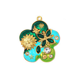 Голубой 304 нержавеющей стальной эмали подвески, цветочный шарм, с кубического циркония, реальный 18 k позолоченный, ионное покрытие (ip), долговечный, голубой, 49x43 мм, отверстие: 2.60 мм