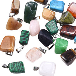 Mixed Stone 20Pcs 20 Style Natural Mixed Gemstone Pendants, with Platinum Brass Bails, Nuggets, 20~26x11~22x10~22mm