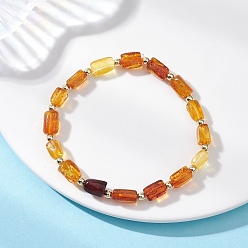 Верблюжий Прямоугольные градиентные цветные бусины из натурального янтаря, эластичные скобы, с немагнитным синтетическим гематитовым шариком, верблюжие, бусина : 6.5~9.5x5~6.5x5~5.5 mm, внутренний диаметр: 2-1/4 дюйм (5.65 см)