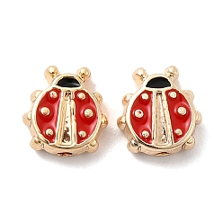 Красный Латунь эмаль бисера, коровка, красные, 8.5x8x3 мм, отверстие : 1.4 мм