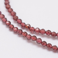 Garnet Natural Garnet Beads Strands, Round, Faceted, 2mm, Hole: 0.5mm, about 197pcs/strand, 15.7 inch(40cm)
