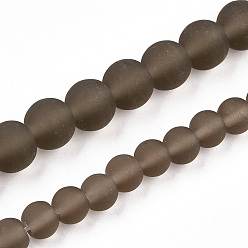 Gray Transparent Glass Beads Strands, Frosted, Round, Gray, 6~6.5mm, Hole: 1.4mm, about 67~70pcs/strand, 14.76 inch~15.16 inch(37.5~38.5cm)