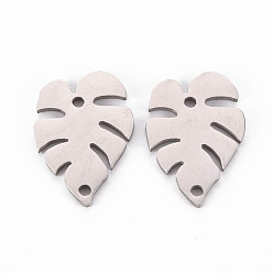 Stainless Steel Color Non-Tarnish 304 Stainless Steel Link Connectors, Laser Cut, Leaf, Stainless Steel Color, 20x14x1.5mm, Hole: 1.5mm