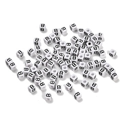 Letter B Непрозрачные акриловые бусины, Эмаль стиле, куб с письмом, В письме, 4.5x4.5x4.5 мм, отверстие : 2 мм, 5500 шт / 500 г