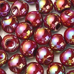 Dark Red UV Plating Rainbow Iridescent Acrylic Beads, Round, Dark Red, 18.5x19x19mm, Hole: 4mm