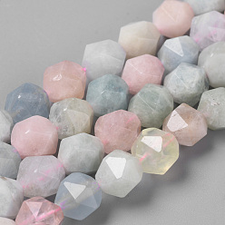 Morganite Natural Morganite Beads Strands, Star Cut Round Beads, Faceted, 7.5~8x6.5~7mm, Hole: 1.5mm, about 46pcs/strand, 15.5 inch