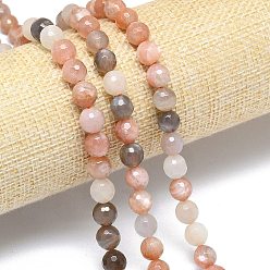 Multi-Moonstone Нити из натуральных бусин из нескольких лунных камней, граненый (128 граней), круглые, 7.5~8.5 мм, отверстие : 0.8~1.2 мм, около 45~49 шт / нитка, 14.57~15.20'' (37~38.6 см)