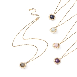 Mixed Stone Natural Mixed Gemstone & Seed Flower Pendant Necklace, 15.59~15.71 inch(39.6~39.9cm)