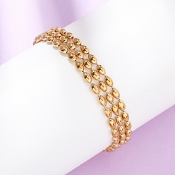Золотой 304 многорядные браслеты из бусин из нержавеющей стали, браслеты из овальных звеньев для женщин, золотые, 7-1/4 дюйм (18.5 см)