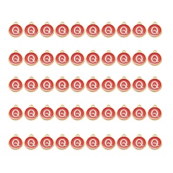 Letter Q Подвески из позолоченного сплава, с эмалью, эмалированные блестки, плоско-круглые, красные, letter.q, 14x12x2 мм, отверстие : 1.5 мм, 50 шт / коробка