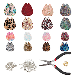 Mixed Color DIY Earring Making, with PU Leather Pendants, 45# Carbon Steel Wire Cutters, Brass Jump Rings & Earring Hooks & Assistant Tool, Mixed Color
