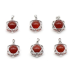 Красный Агат Природные сердолик подвески, звезда Давида, платина, 20x14~15 мм