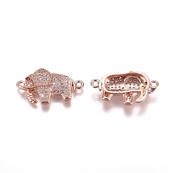 Розовое Золото Соединители из латуни с микропаве и кубическим цирконием, слон, прозрачный и оранжевый, розовое золото , 13x24.5x4.5 мм, отверстие : 1.5 мм