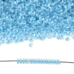 (976) Inside Color Crystal/Neon Ice Blue Lined Toho 11/0 полукруглые бусины, японский бисер, (976) внутри цветной кристалл / неоновая синяя подкладка, 11/0, 2.2x0.9 мм, отверстие : 0.8 мм, Около 1733 шт / 10 г