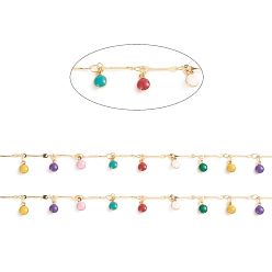 Real 18K Gold Plated Brass Bar Link Chains, with Flat Round Enamel Charms, Soldered, with Spool, Long-Lasting Plated, Real 18K Gold Plated, 12.5x2x1mm, about 32.8 Feet(10m)/roll