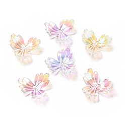 Clear AB Transparent Rainbow Iridescent Plating Acrylic Bead Caps, Glitter Beads, Leaf, Clear AB, 22x22x7mm, Hole: 1.8mm