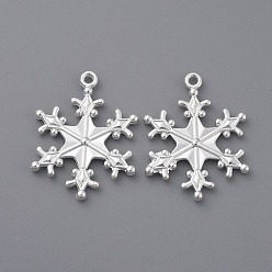 Серебро Цинкового сплава снежинка подвески, , без свинца, без кадмии и без никеля, серебряный цвет гальваническим, длиной около 29 мм , шириной 22 мм , толщиной 3 мм , отверстие : 2 мм