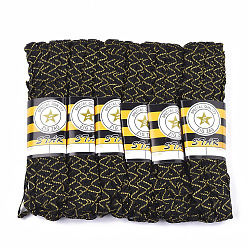 Черный Ленты из полипропиленового волокна, с золотым металлического корда, форма волны, чёрные, 7~8 мм, 15 двор / пачка, 6 расслоения / мешок