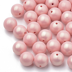 Salmon Spray Painted Style Acrylic Beads, Rubberized, Round, Salmon, 11.5x12mm, Hole: 3mm, about 550pcs/500g