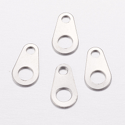 Stainless Steel Color Tarnish Resistant 201 Stainless Steel Chain Tabs, Chain Extender Connectors, Oval, Stainless Steel Color, 9x5x0.4mm, Hole: 1.5mm and 2.5mm
