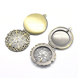Brushed Antique Bronze Brass Diffuser Locket Pendants, Photo Frame Charms for Necklaces, Cadmium Free & Nickel Free & Lead Free, Flat Round, Brushed Antique Bronze, 32x27x7mm, Hole: 2mm, Inner Size: 18.5mm