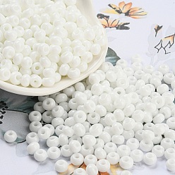 White Imitation Jade Glass Seed Beads, Luster, Baking Paint, Round, White, 5.5x3.5mm, Hole: 1.5mm