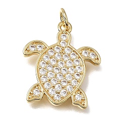 Golden Brass Micro Pave Clear Cubic Zirconia Pendants, Turtle Charms, Rack Plating, Long-Lasting Plated, Cadmium Free & Lead Free, Golden, 20x18x2mm, Hole: 3mm