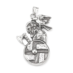 Antique Silver 304 Stainless Steel Big Pendants, Viking Ax Crow Charm, Antique Silver, 62.5x40x5mm, Hole: 4x7mm