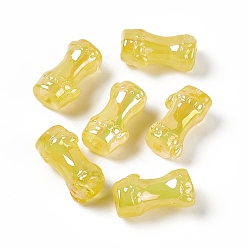 Gold UV Plating Rainbow Iridescent Acrylic Beads, Bamboo Stick, Gold, 24.5x13x11.5mm, Hole: 3mm