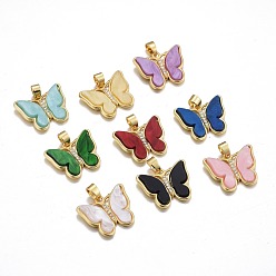 (52) Непрозрачная лаванда Подвески из смолы, с золотистым латунным микропаве, фурнитура из фианита, бабочка, разноцветные, 16x20x3 мм, отверстие : 3x6 мм