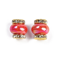 Малиновый Бусины из смолы с латунными стразами рондель, в форме фонаря, для браслетов, , декор ручки, без кадмия и без свинца, малиновый, 14.5x13.5 мм, отверстие : 3.5 мм