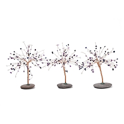 Смешанные камни Натуральный кристалл кварца, лазурит, аметист и синтетический опалит украшают, скрученный с шасси из меди и гальки, дерево, 100~118x84x210~225 мм