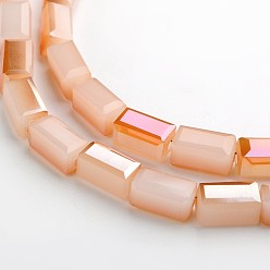 Легкий Лосось Половина радуги гальваническим граненых параллелепипед имитация гальванических нефрита стеклянные бусы пряди, светлый померанцевый, 8x4x4 мм, отверстие : 1 мм, около 50 шт / нитка, 16 дюйм