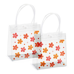 Flower Rectangle Transparent Printed PVC Plastic Gift Tote Bags, Coral, Flower, 28.5cm, Open: 190x155x75mm