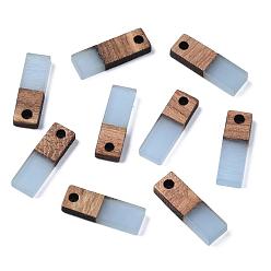 Светлый Стально-синий Подвески из смолы и ореха, прямоугольные, светло-стальной синий, 17x5.5x3~3.5 мм, отверстие : 1.5 мм