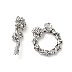 Plaqué Platine Véritable Laiton fermoirs toggle, fleur, sans cadmium et sans nickel et sans plomb, Platine plaqué, anneau: 17.5x16.5x4 mm, trou: 1.6 mm; bar: 22x8x8 mm, Trou: 1.8mm