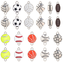 Mixed Shapes 66 шт. 11 стили спортивной тематики, сплав эмали, подвески-разъемы, разноцветные, старинное серебро и платина, разнообразные, 9.5~22x9~23x1.5~4 мм, отверстие : 1.8~2.5 мм, 6 шт / стиль