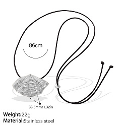 Shell Shape 304 Stainless Steel Pendant Adjustable Black PU Leather Slider Necklaces, Silver, Shell Shape, 33.86 inch(86cm), Pendant: 33.6mm