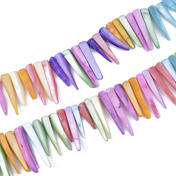 Colorful Freshwater Shell Beads Strands, Dyed, Tusk Shape, Colorful, 19~42x4~8x3~6mm, Hole: 1mm, about 58pcs/strand, 14.37 inch(36.5cm)