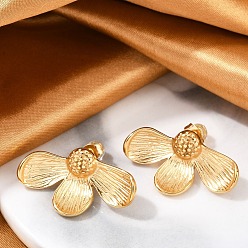 Золотой 304 серьги-гвоздики из нержавеющей стали для женщин, цветок, золотые, 18x32.5 мм