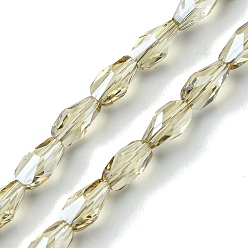 Light Gold Прозрачные стеклянные бусины гальваническим пряди, гальваническое покрытие, граненые, слеза, золотой свет, 7~7.5x4x4 мм, отверстие : 1 мм, около 70~71 шт / нитка, 20.31'' (51.6 см)